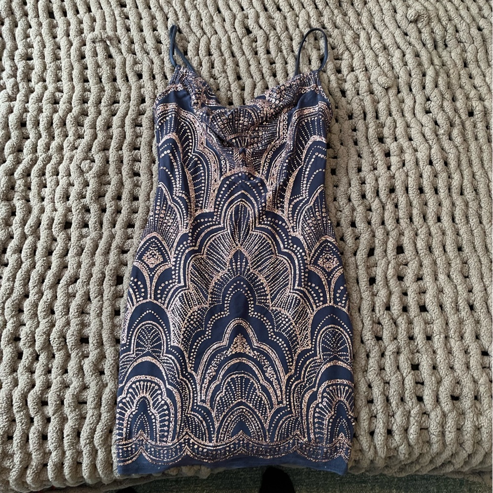 Navy Blue Dress with Rose Gold sparkle designs